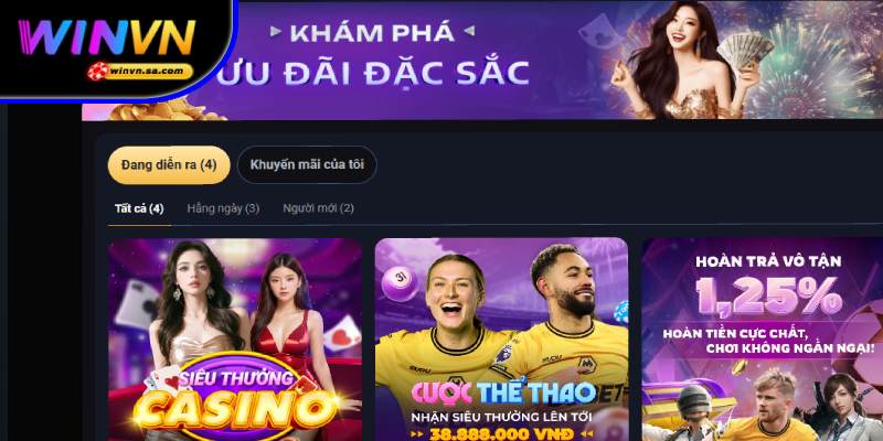 Trang chủ 54 Nhà cái WINVN hiện có nhiều ưu đãi hấp dẫn cho tân thủ